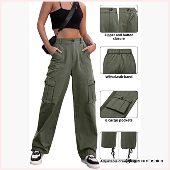 High Waisted Cargo Pants Wide Leg 6 Pocket Combat Military Trousers - Picture 5 of 7